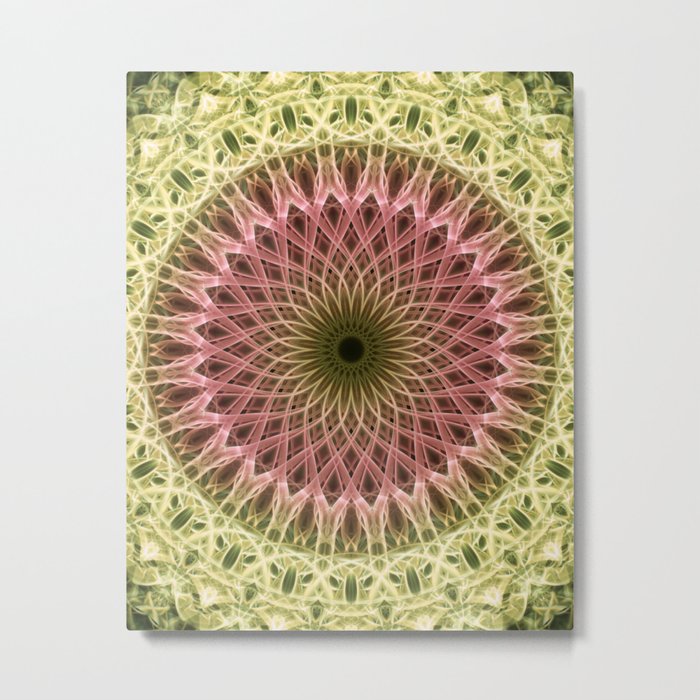 Detailed mandala in gold and red ones Metal Print