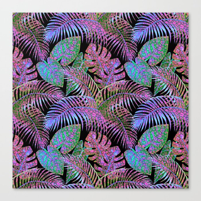Tropical Hidden Cheetah Prints Palm Leaves Canvas Print