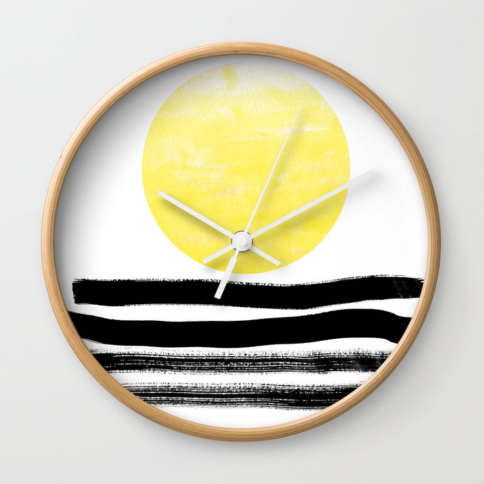 Soleil - sunset sunrise abstract painting art decor dorm college art painting brushstrokes india ink Wall Clock