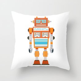 Orange Robot Retro Toy Throw Pillow