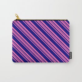 [ Thumbnail: Hot Pink and Blue Colored Striped Pattern Carry-All Pouch ]