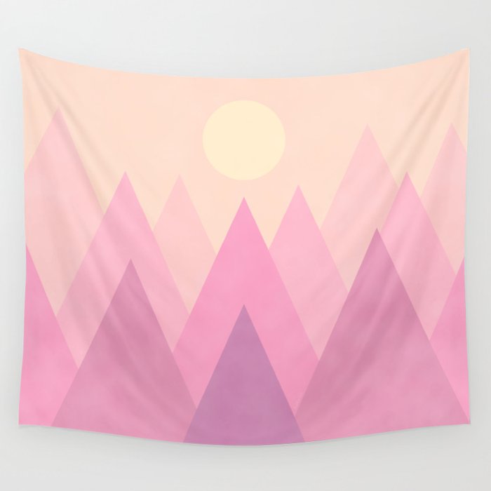 Geometric Mountains, Abstract Mountain in Blush Pink Wall Tapestry
