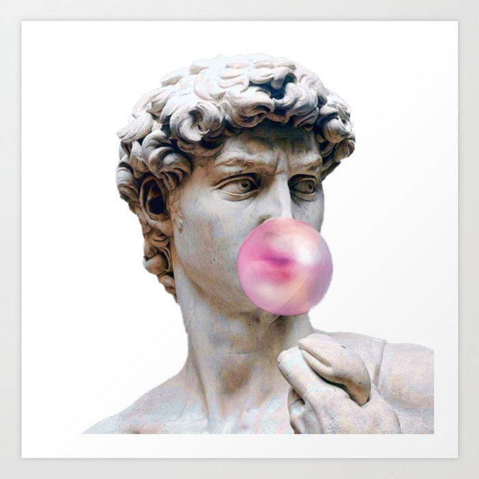 Statue of David blowing pink gum Art Print