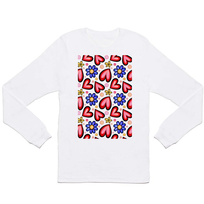 Doodle Heart & Flower Pattern 07 Long Sleeve T Shirt