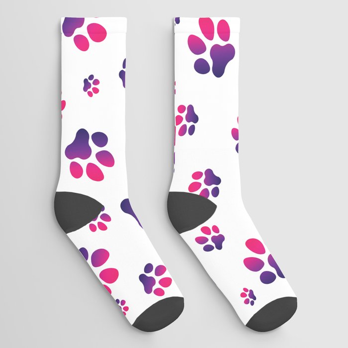 Blue And Pink Dog Paws Print Dog Lovers Pattern Socks