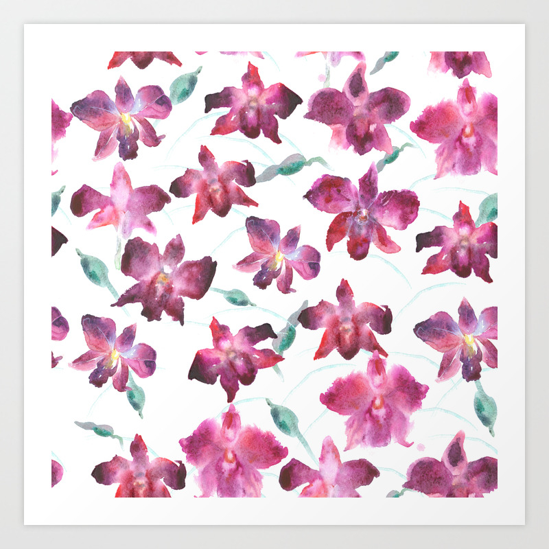Hand Drawn Pattern Beautiful Watercolor Pink Orchid Art Print By Ekaterinap Society6
