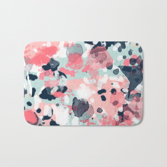 Isla - abstract painting navy mint coral trendy color palette summer bright decor Bath Mat