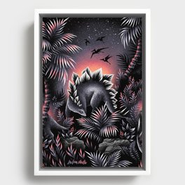 Stegosaurus Lagoon - Red Grey Framed Canvas