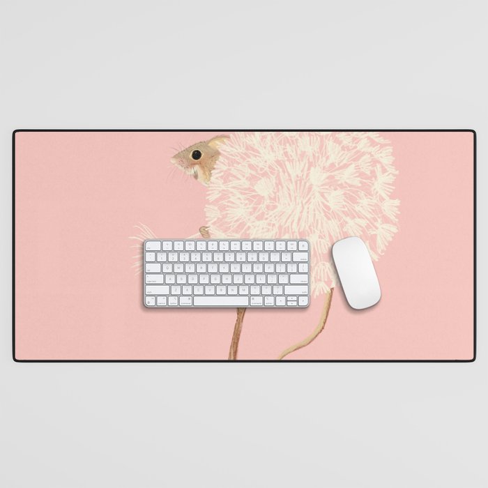 Field Mouse in a Dandelion - Pink Desk Mat