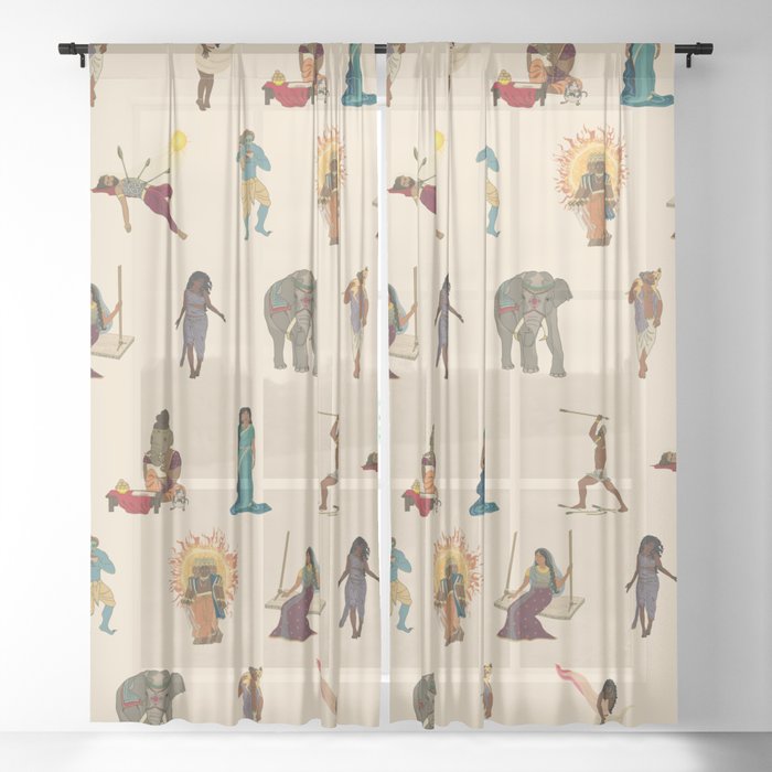 Mahabharata Characters Pattern Sheer Curtain