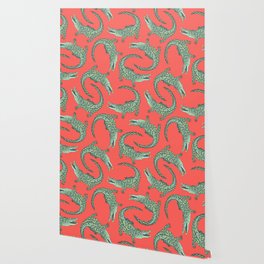 Crocodiles (Deep Coral and Mint Palette) Wallpaper