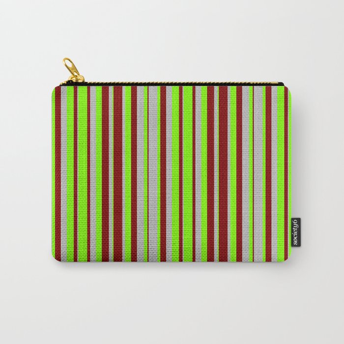 Grey, Chartreuse, and Maroon Colored Striped Pattern Carry-All Pouch