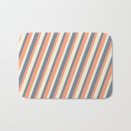 [ Thumbnail: Beige, Light Slate Gray, and Light Salmon Colored Striped Pattern Bath Mat ]