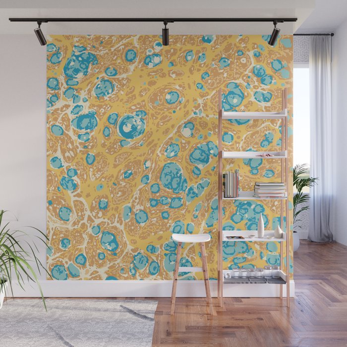 Boho mineral pattern yellow and blue Wall Mural