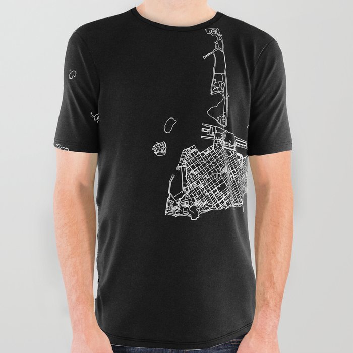 Key West Black Map All Over Graphic Tee