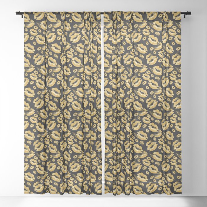 Two Kisses Collided Yellow Colored Lips Pattern Sheer Curtain