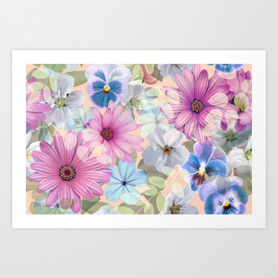 Pink and blue floral pattern Art Print