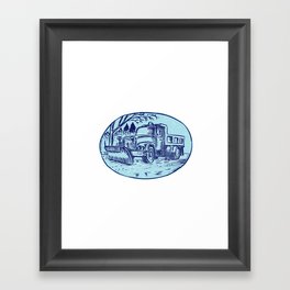 Snow Plow Truck Oval Etching Framed Art Print
