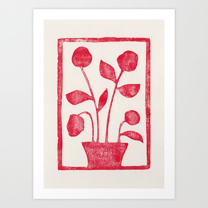 Red Roses / Lino Print Art Print