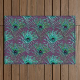Peacock Glitter Feather Pattern 15 Outdoor Rug