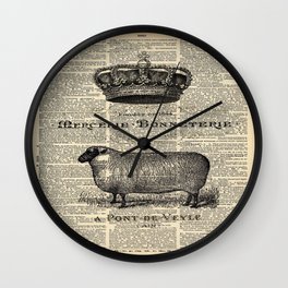 french dictionary print jubilee crown western country farm animal sheep Wall Clock