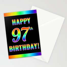 [ Thumbnail: Fun, Colorful, Rainbow Spectrum “HAPPY 97th BIRTHDAY!” Stationery Cards ]