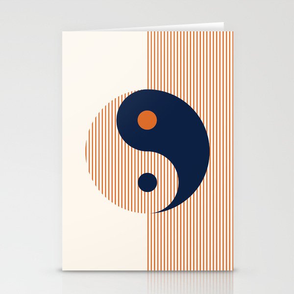 Geometric Lines Ying and Yang XII in Navy Blue Orange Stationery Cards