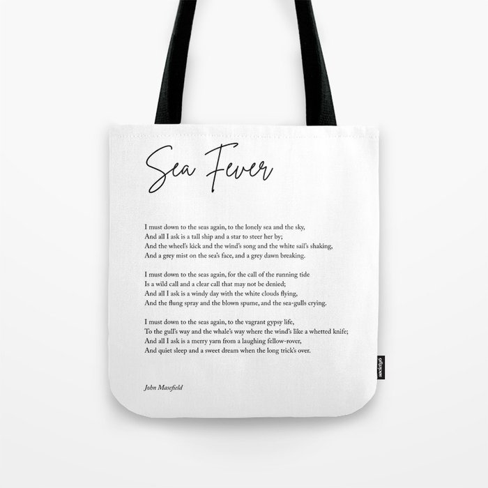 Sea Fever - John Masefield Poem - Literary Print 1 - Typography Tote Bag