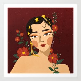 Golden Flowerhead Lady Art Print