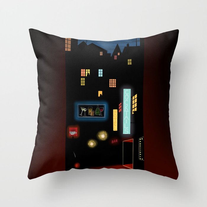 Late Night Neon Lights Throw Pillow