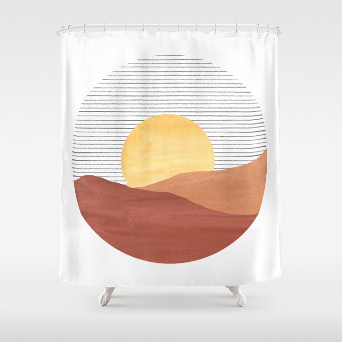 Abstract boho sunrise, terracotta desert Shower Curtain