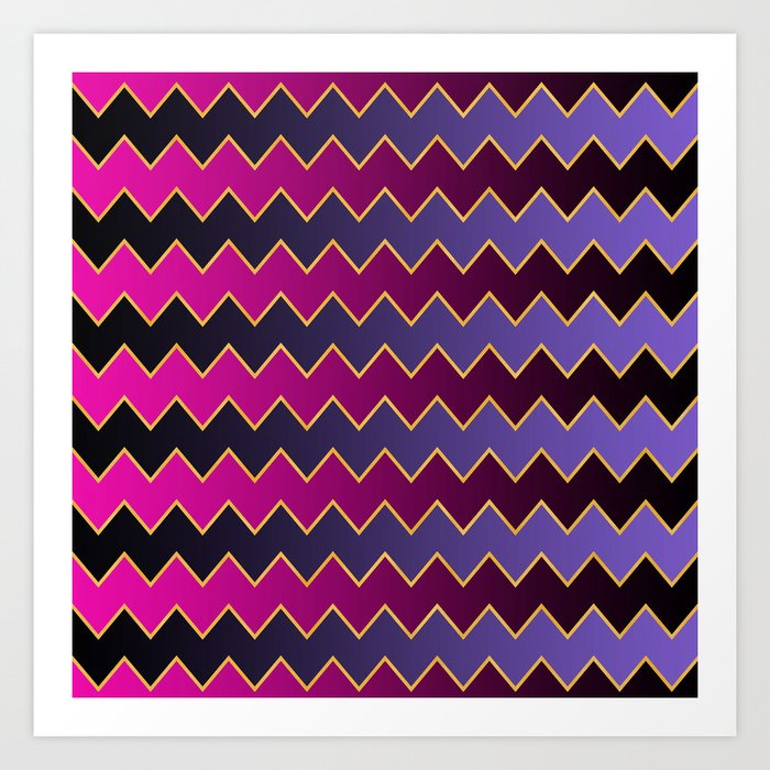 Purple Gold Pink Modern Zig-Zag Line Collection Art Print