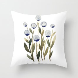 Simple watercolor flowers - olive and blue Throw Pillow