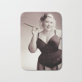 "Of Corset Darling" - The Playful Pinup - Vintage Corset Pinup Photo by Maxwell H. Johnson Bath Mat