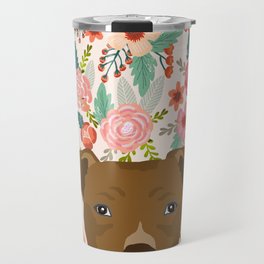 Pitbull floral dog portrait pibble peeking face gifts for dog lover Travel Mug