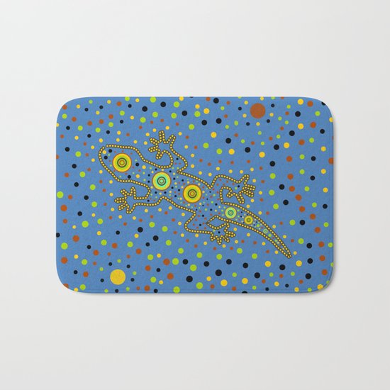 Lizard- aboriginal in blue Bath Mat
