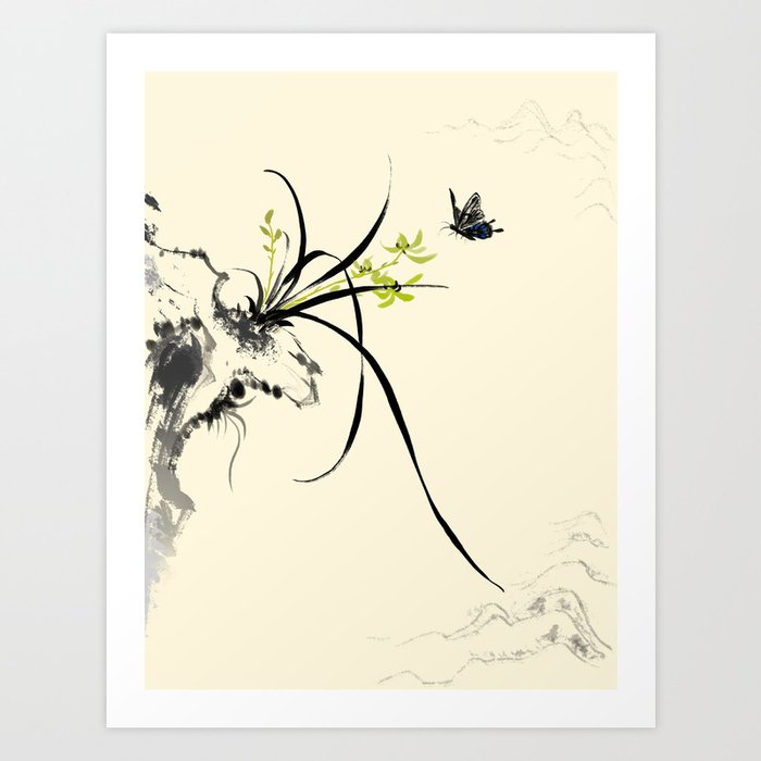 Orchid Butterfly Chinese Ink Painting Art Print By Jinkyliao