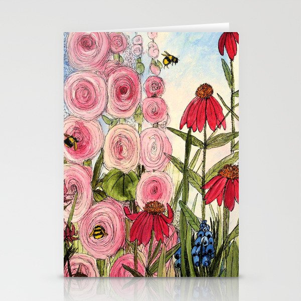 Cottage Garden Flower Whimsical Acrylic Painting Stationery Cards