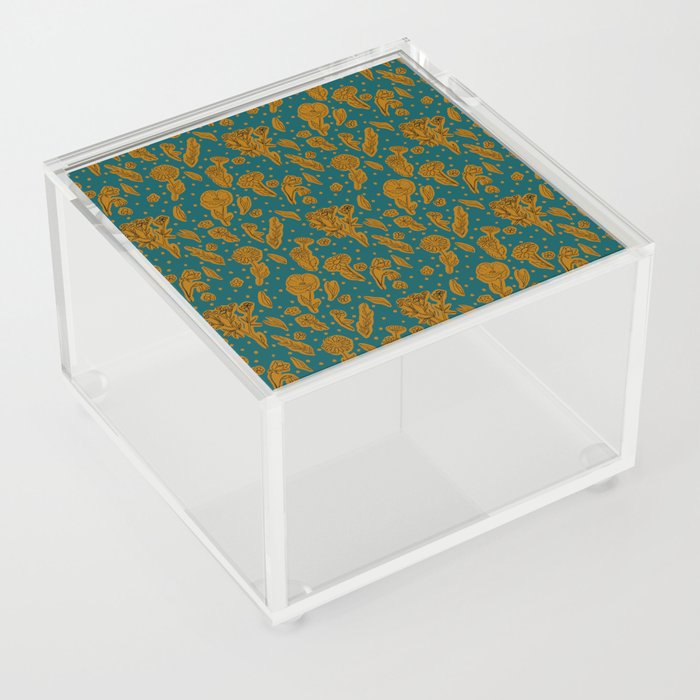 Wildflowers Silhouettes and Dots - Teal, Brown and Black Acrylic Box