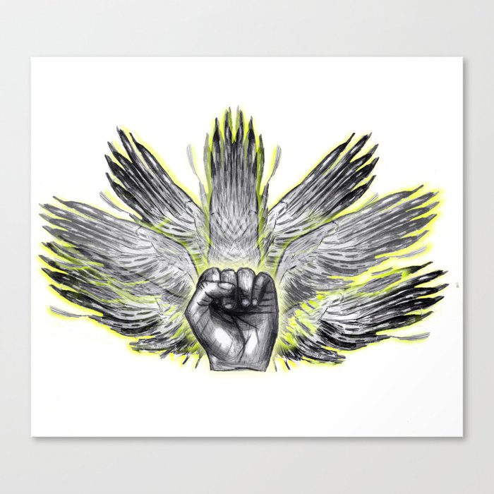 surreal winged hand mystical Feathered animal  Canvas Print