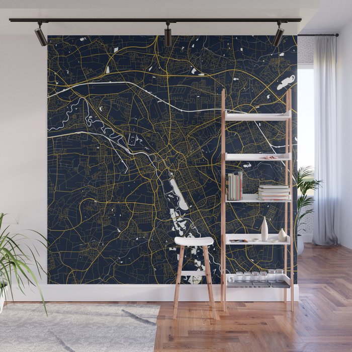 Hanover City Map of Lower Saxony, Germany - Gold Art Deco Wall Mural