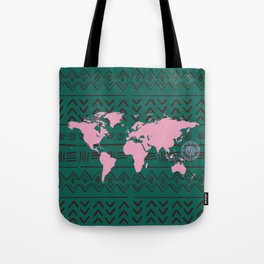 This World Is Your Map To Explore! Dark Green-Pink Tote Bag
