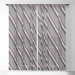 [ Thumbnail: Light Pink, Black, and Dim Gray Colored Lines/Stripes Pattern Sheer Curtain ]