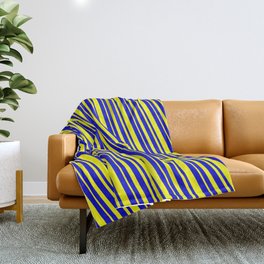 [ Thumbnail: Blue & Yellow Colored Striped/Lined Pattern Throw Blanket ]
