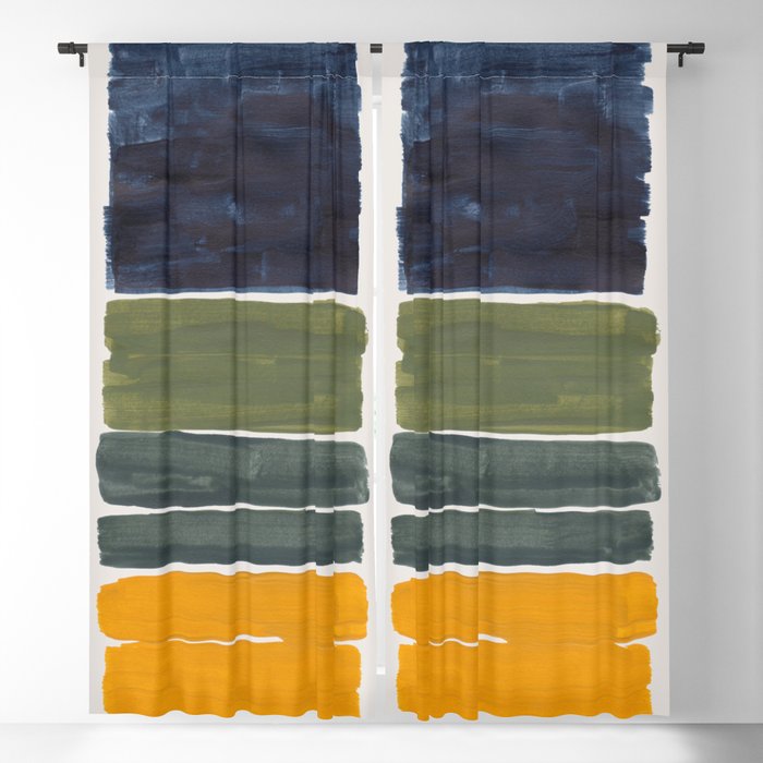 Minimalist Mid Century Color Block Color Field Rothko Navy Blue Olive Green Yellow Pattern by Ejaaz Haniff Blackout Curtain