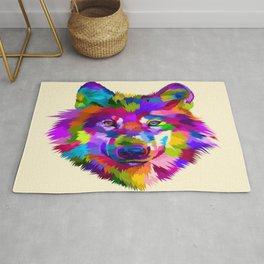 Cute Wolf - Colorful Portrait Painting Rug