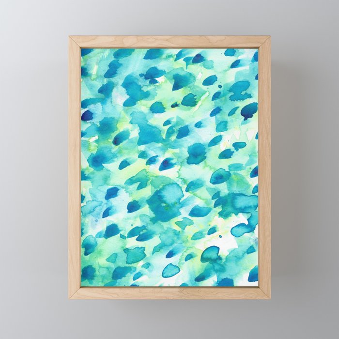 Blue, Green and Aqua Abstract Watercolor Painted Spots Framed Mini Art Print