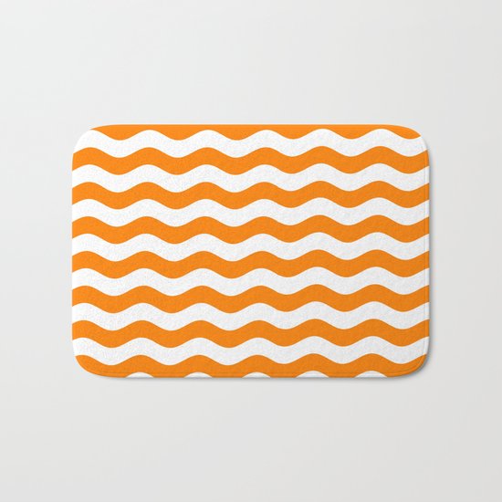 Wavy Stripes (Orange/White) Bath Mat