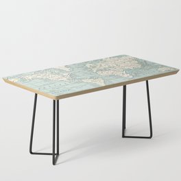 World Map in Blue and Cream Coffee Table