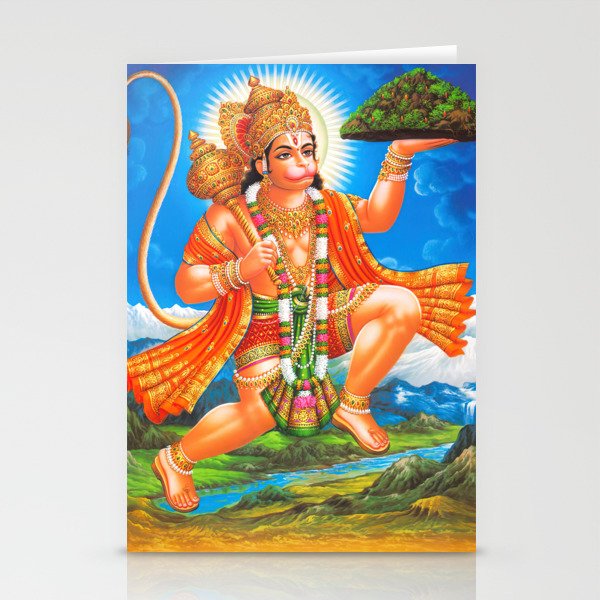 Lord Hanuman Lifting Mountain Stationery Cards